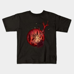 Red Deer Forest Trees Kids T-Shirt